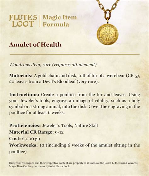 Amulet of health 5e cost